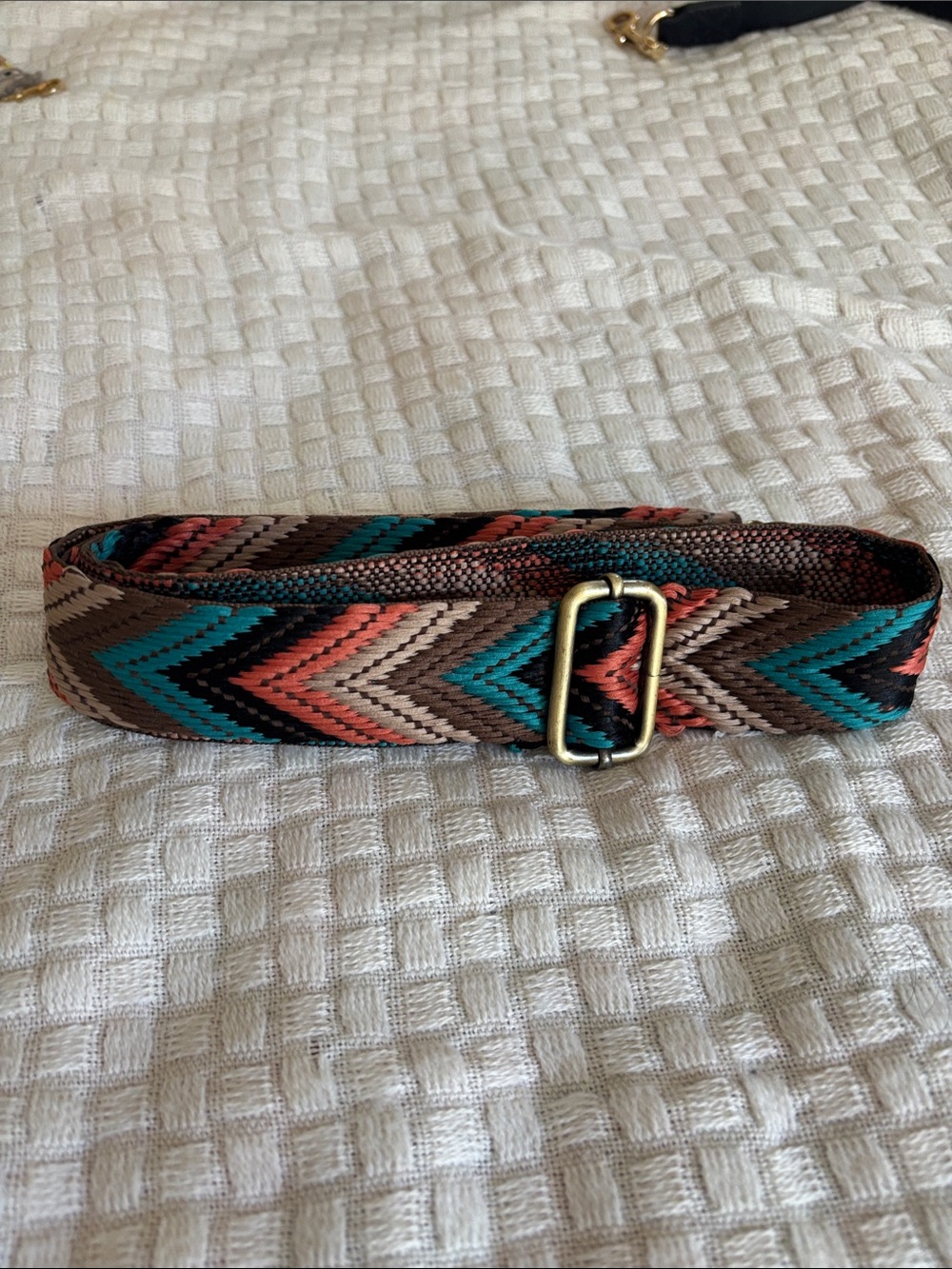 Adjustable Chevron Woven Strap in Teal, Coral & Brown
